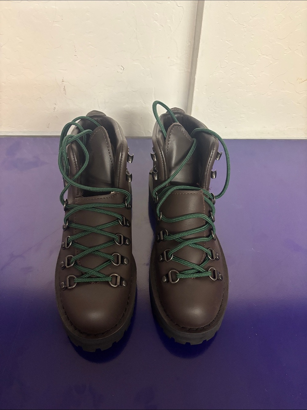 Danner Brown Leather Lace-Up Hiking Boots with Green Laces